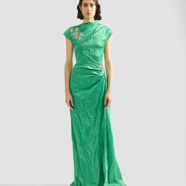 Erdem Embellished Textured Satin Draped Gown - Dresses - British Romantic Luxury at Coveti