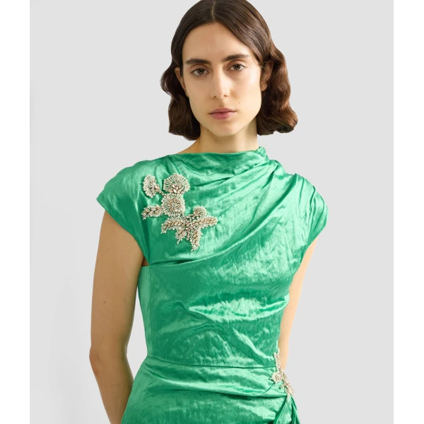 Erdem Embellished Textured Satin Draped Gown - Dresses - British Romantic Luxury at Coveti