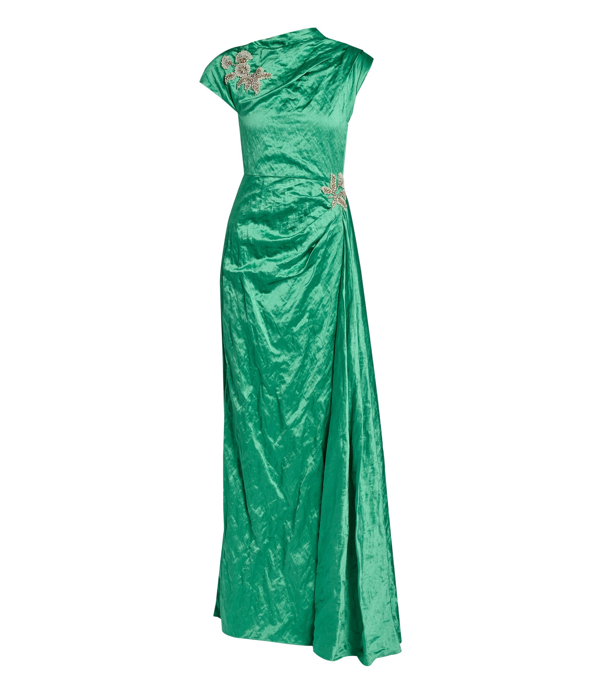 Erdem Embellished Textured Satin Draped Gown