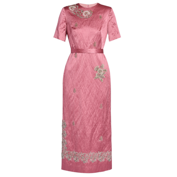 Erdem Embellished Textured Satin Midi Pencil Dress - Dresses - British Romantic Luxury at Coveti