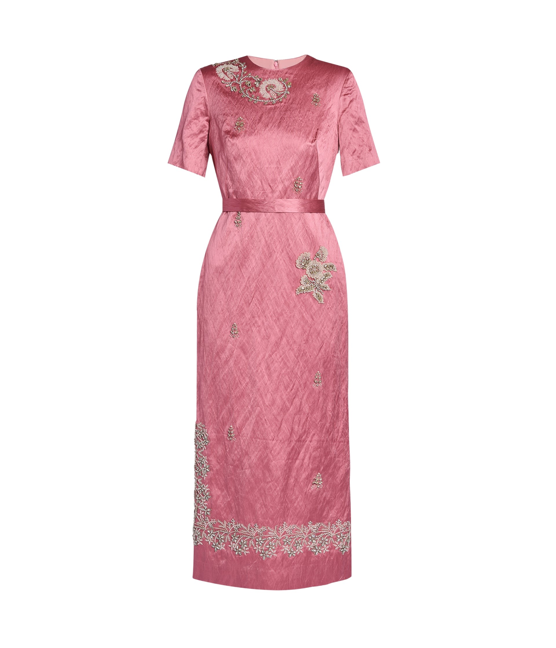 Erdem Embellished Textured Satin Midi Pencil Dress