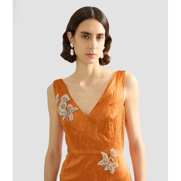 Erdem Embellished Textured Satin Midi Pencil Dress - Dresses - British Romantic Luxury at Coveti