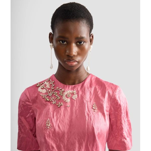 Erdem Embellished Textured Satin Midi Pencil Dress - Dresses - British Romantic Luxury at Coveti