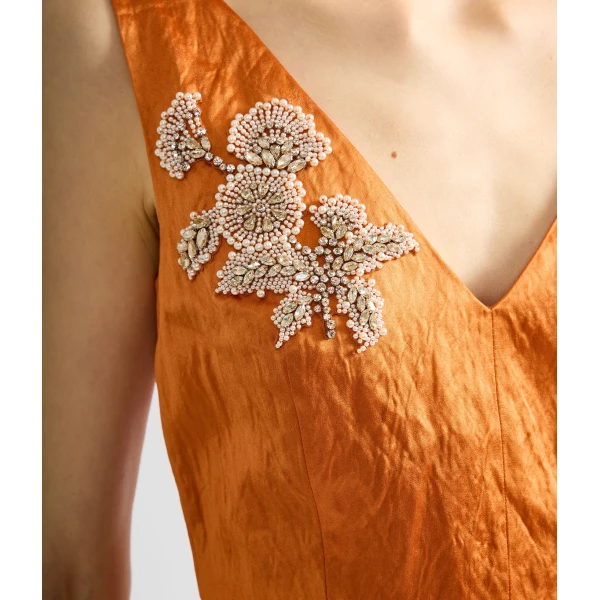 Erdem Embellished Textured Satin Midi Pencil Dress - Dresses - British Romantic Luxury at Coveti