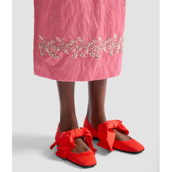 Erdem Embellished Textured Satin Midi Pencil Dress - Dresses - British Romantic Luxury at Coveti