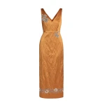Erdem Embellished Textured Satin Midi Pencil Dress - Dresses - British Romantic Luxury at Coveti
