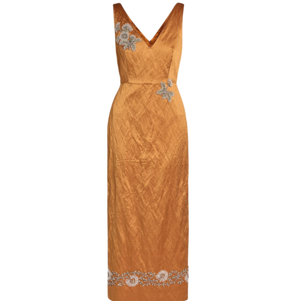 Erdem Embellished Textured Satin Midi Pencil Dress - Dresses - British Romantic Luxury at Coveti