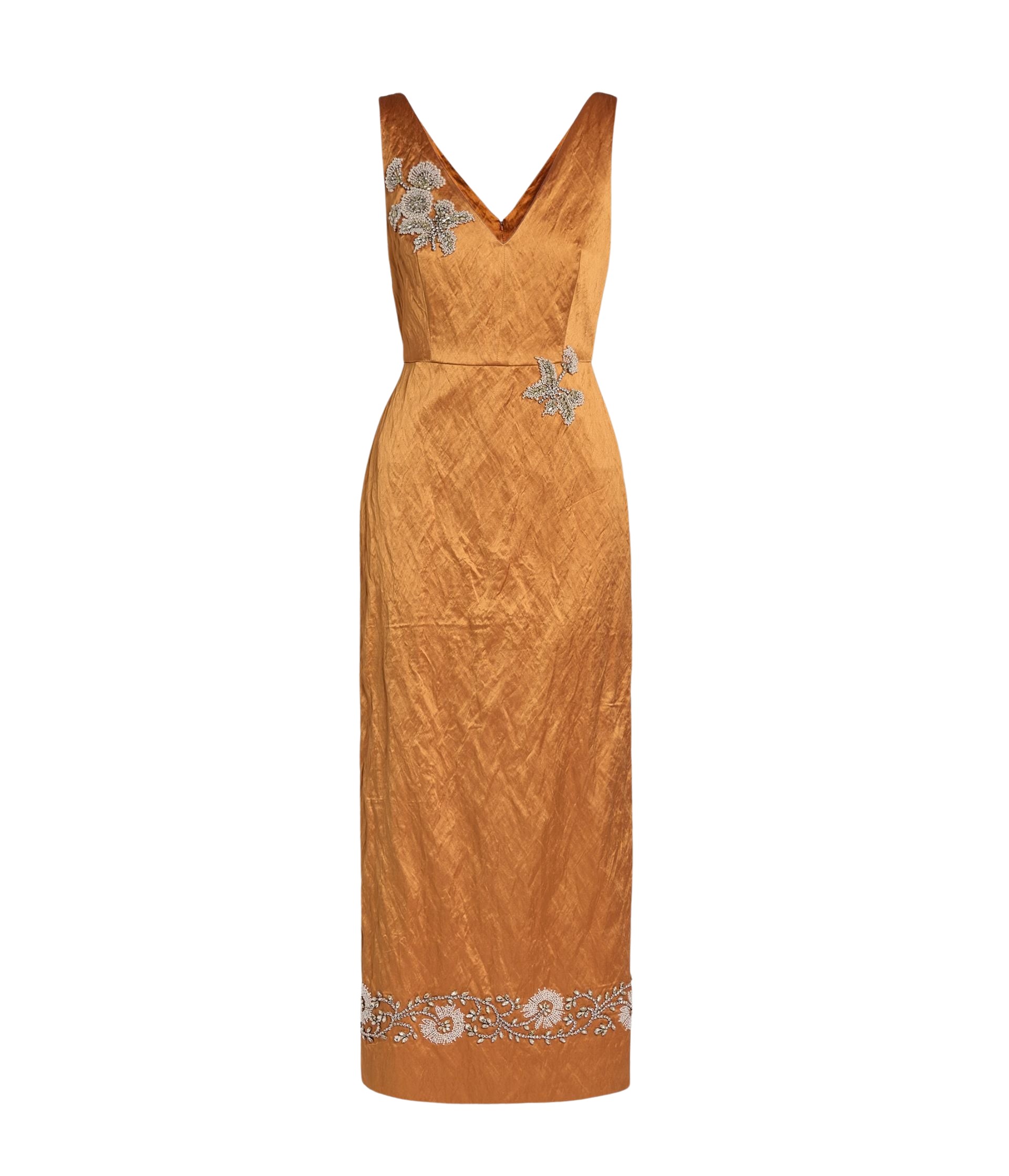 Erdem Embellished Textured Satin Midi Pencil Dress