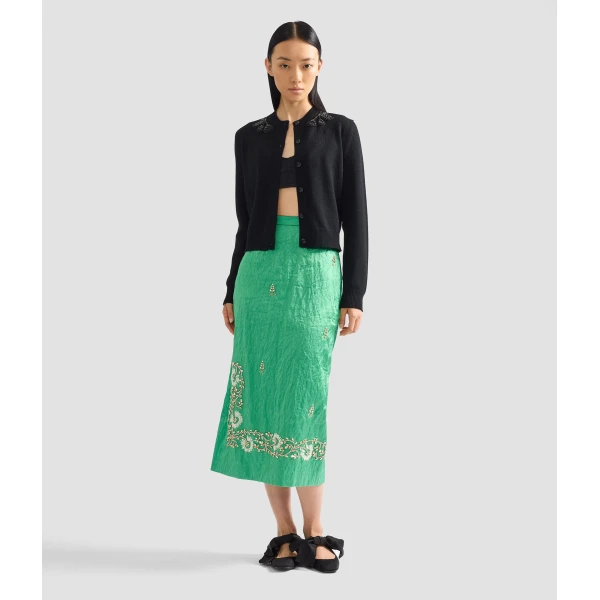 Erdem Embellished Textured Satin Midi Pencil Skirt - Skirts - British Romantic Luxury at Coveti