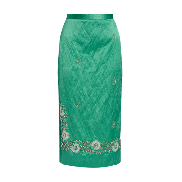Erdem Embellished Textured Satin Midi Pencil Skirt - Skirts - British Romantic Luxury at Coveti