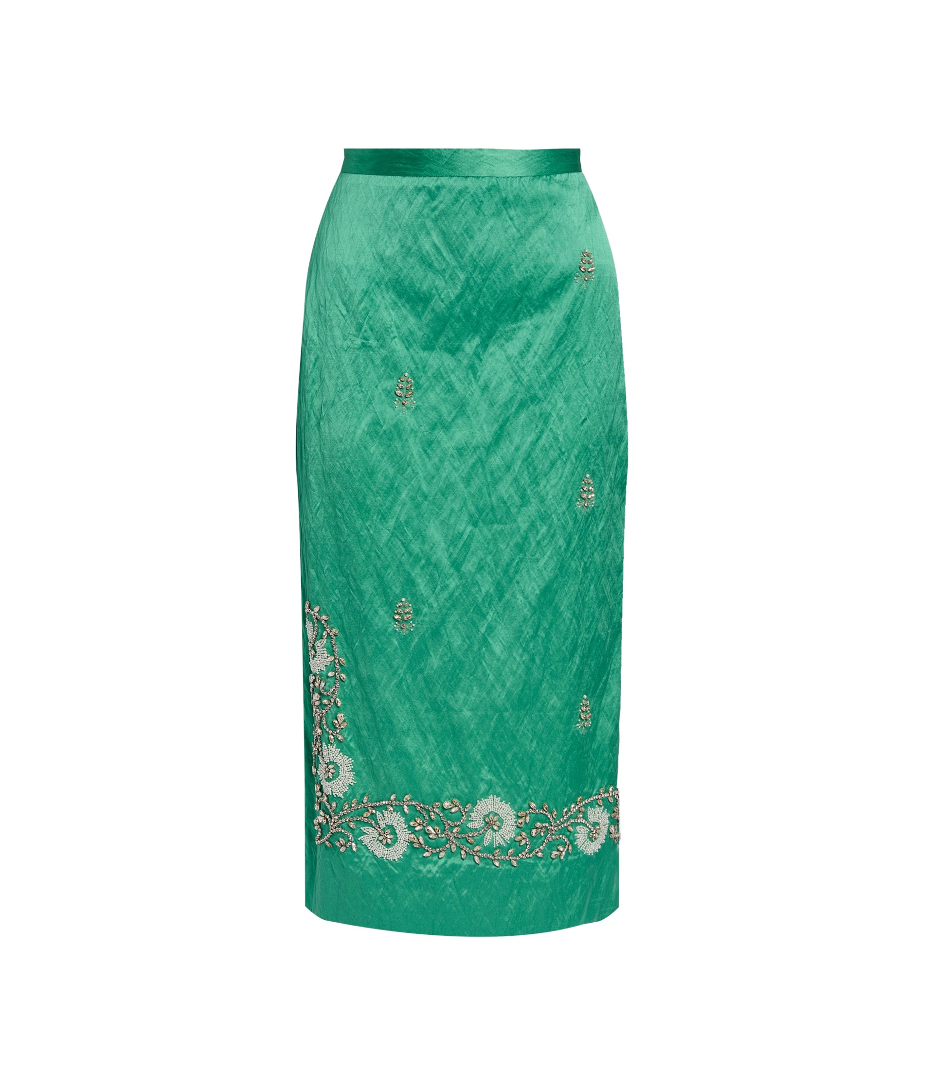 Erdem Embellished Textured Satin Midi Pencil Skirt - Skirts - British Romantic Luxury at Coveti
