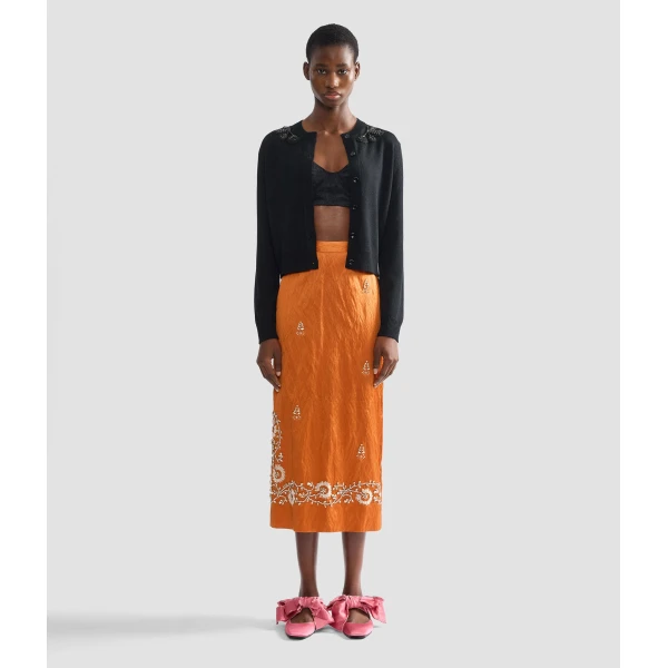 Erdem Embellished Textured Satin Midi Pencil Skirt - Skirts - British Romantic Luxury at Coveti