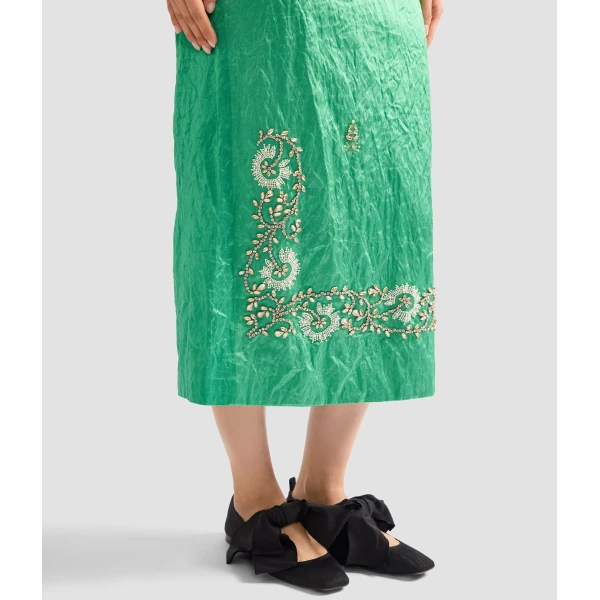 Erdem Embellished Textured Satin Midi Pencil Skirt - Skirts - British Romantic Luxury at Coveti