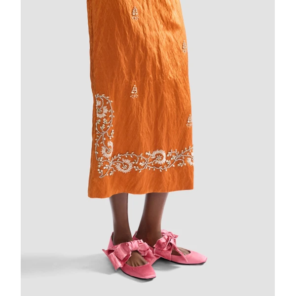 Erdem Embellished Textured Satin Midi Pencil Skirt - Skirts - British Romantic Luxury at Coveti
