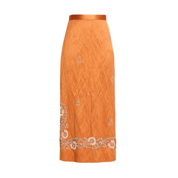 Erdem Embellished Textured Satin Midi Pencil Skirt - Skirts - British Romantic Luxury at Coveti