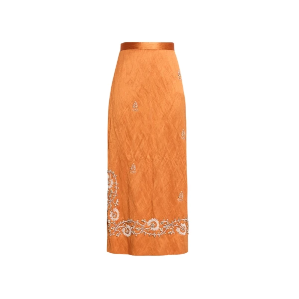 Erdem Embellished Textured Satin Midi Pencil Skirt - Skirts - British Romantic Luxury at Coveti