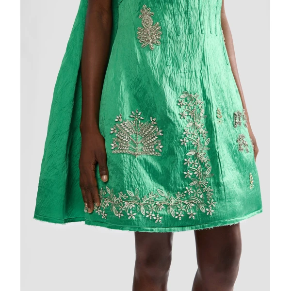 Erdem Embellished Textured Satin Off Shoulder Mini Dress - Dresses - British Romantic Luxury at Coveti