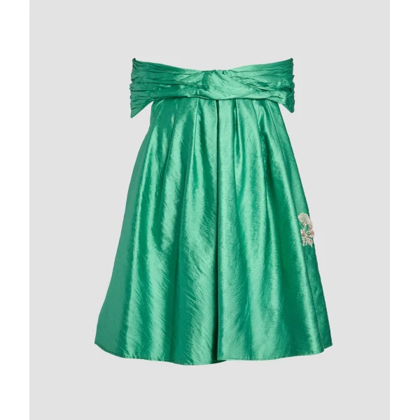 Erdem Embellished Textured Satin Off Shoulder Mini Dress - Dresses - British Romantic Luxury at Coveti