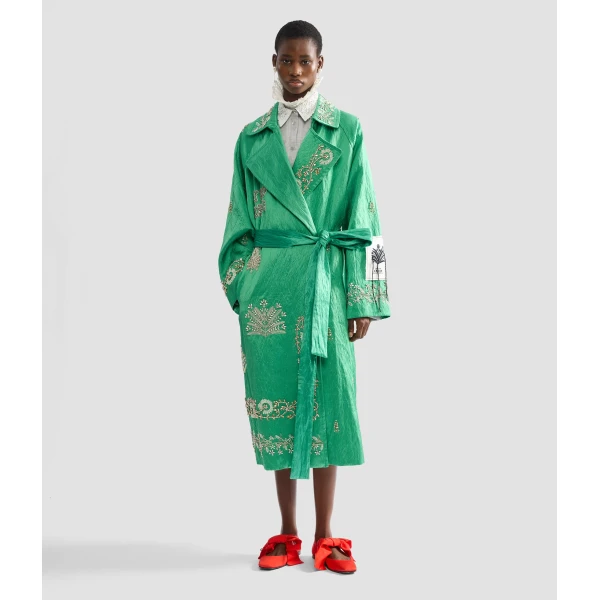Erdem Embellished Textured Satin Trench Coat - Coats - British Romantic Luxury at Coveti