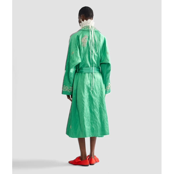 Erdem Embellished Textured Satin Trench Coat - Coats - British Romantic Luxury at Coveti