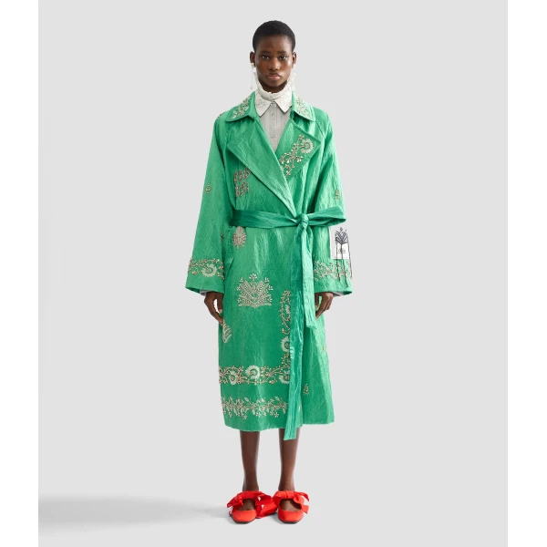 Erdem Embellished Textured Satin Trench Coat - Coats - British Romantic Luxury at Coveti