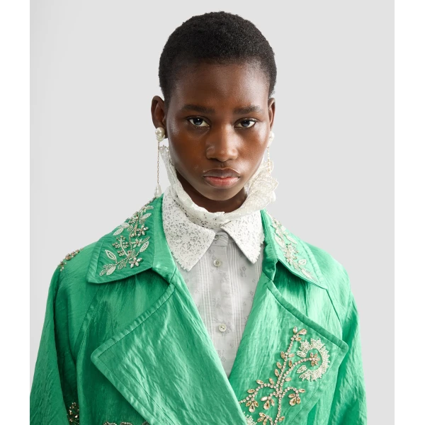 Erdem Embellished Textured Satin Trench Coat - Coats - British Romantic Luxury at Coveti