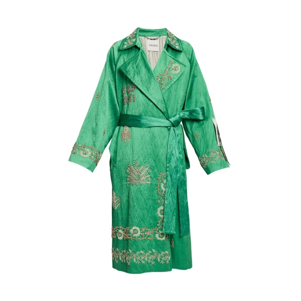 Erdem Embellished Textured Satin Trench Coat - Coats - British Romantic Luxury at Coveti