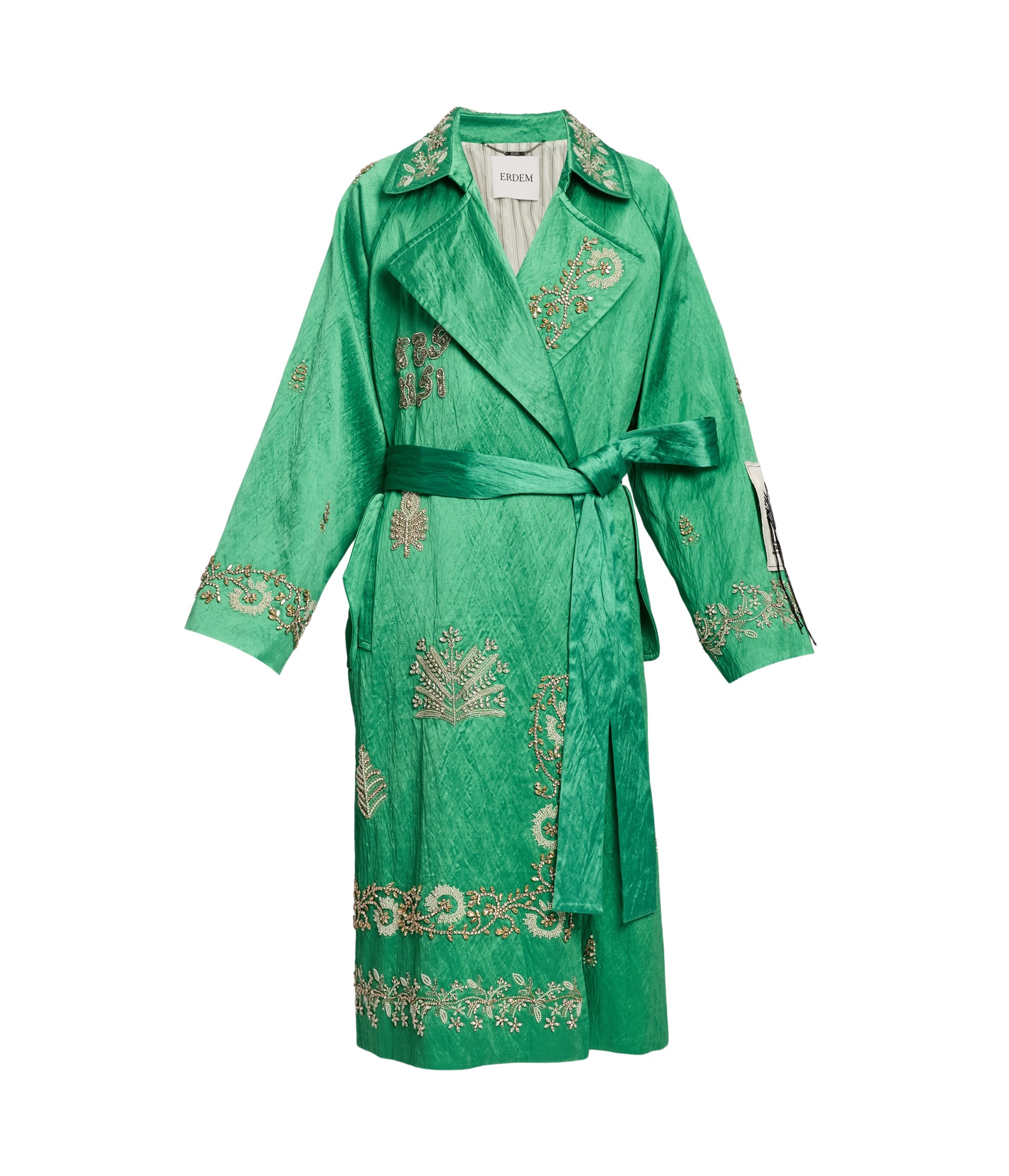 Erdem Embellished Textured Satin Trench Coat