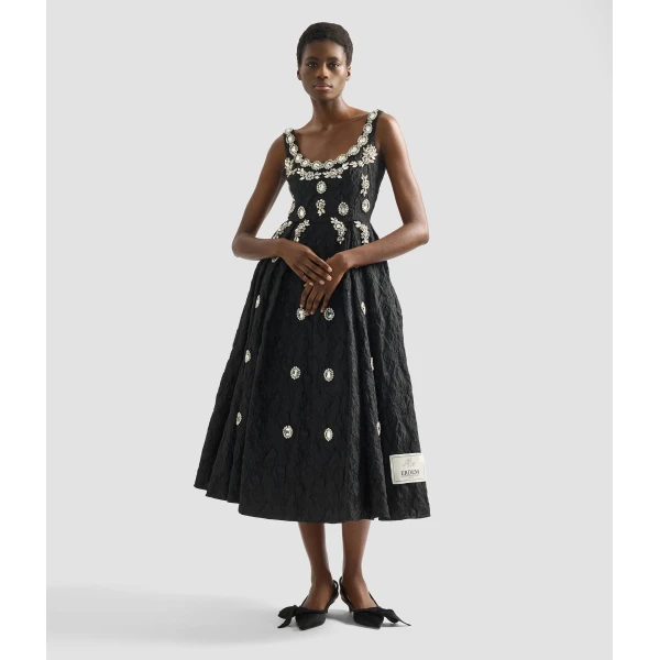 Erdem Embroidered Cloque Jacquard Sleeveless Midi Dress - Dresses - British Romantic Luxury at Coveti