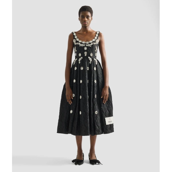 Erdem Embroidered Cloque Jacquard Sleeveless Midi Dress - Dresses - British Romantic Luxury at Coveti