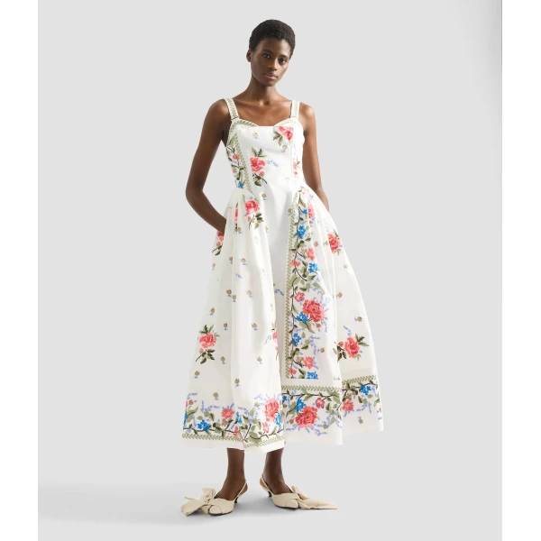 Erdem Embroidered Cotton Faille Sleeveless Midi Dress - Dresses - British Romantic Luxury at Coveti