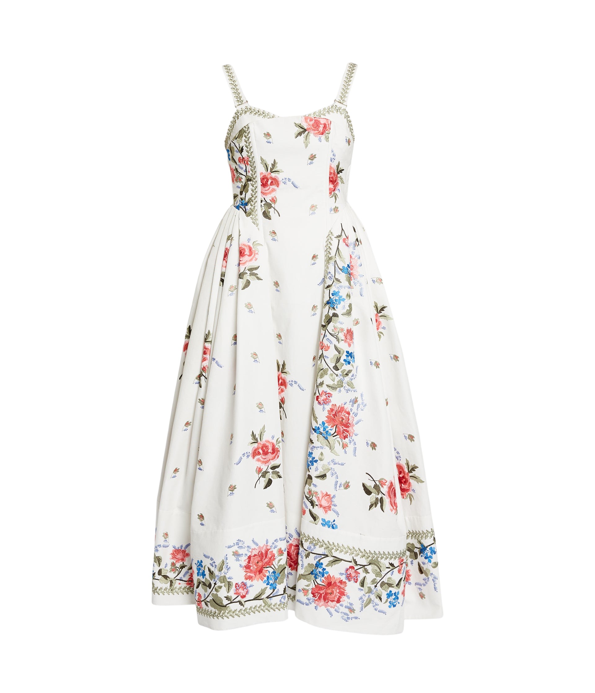 Erdem Embroidered Cotton Faille Sleeveless Midi Dress