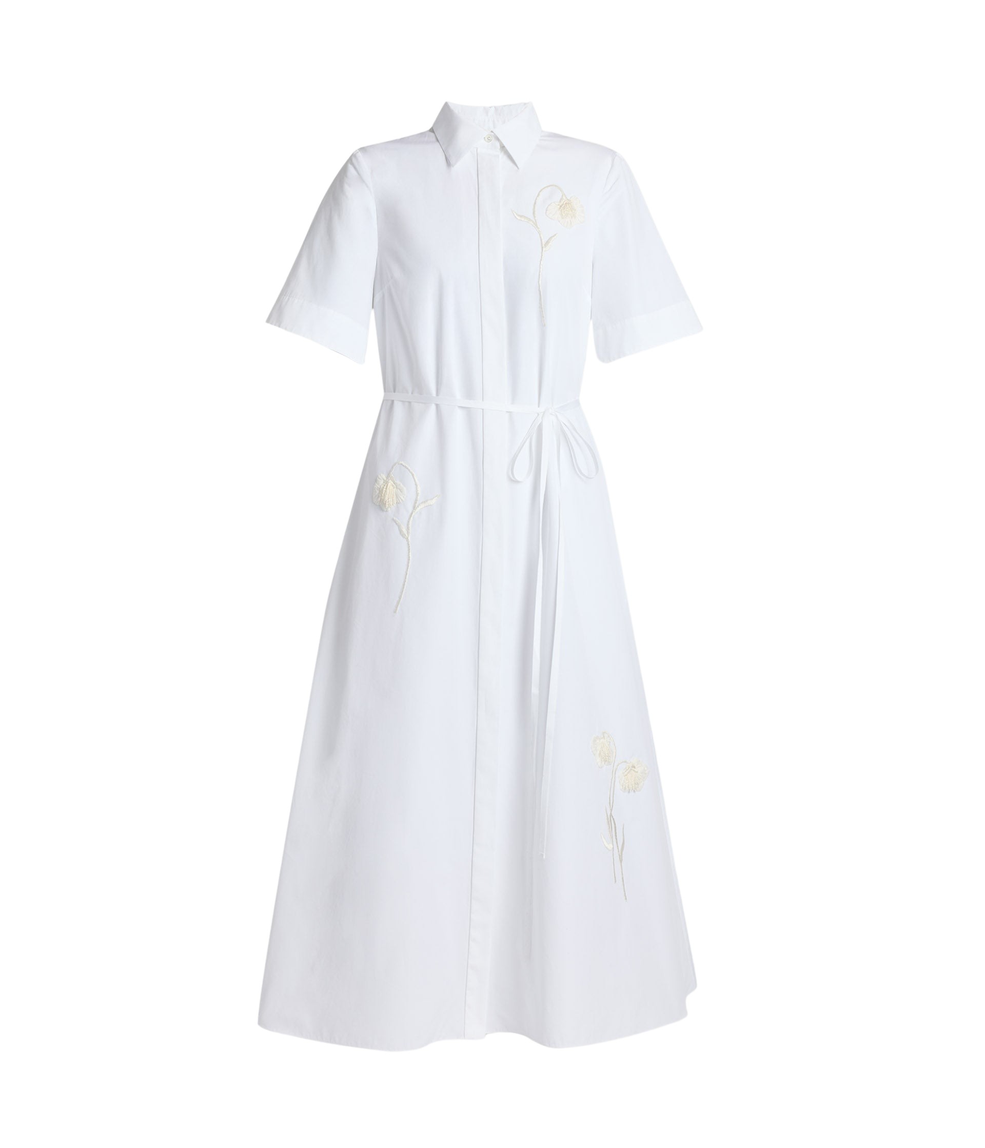 Erdem Embroidered Cotton Poplin Midi Shirt Dress