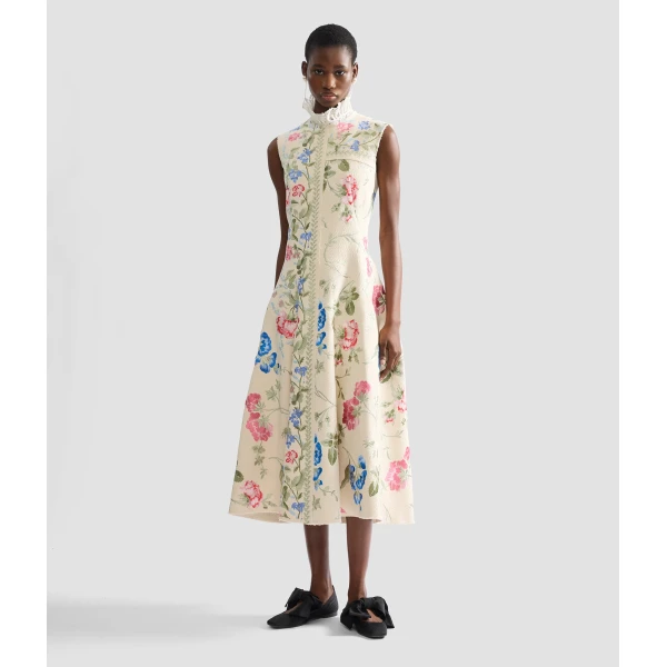 Erdem Embroidered Cotton Twill Hourglass Midi Dress - Dresses - British Romantic Luxury at Coveti
