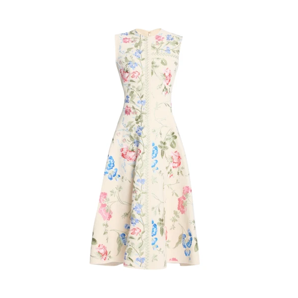Erdem Embroidered Cotton Twill Hourglass Midi Dress - Dresses - British Romantic Luxury at Coveti