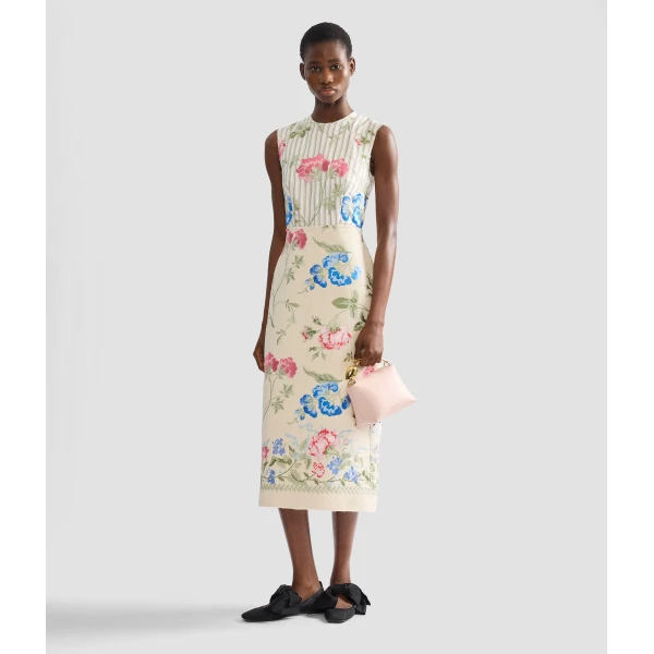 Erdem Embroidered Cotton Twill Pencil Midi Dress - Dresses - British Romantic Luxury at Coveti