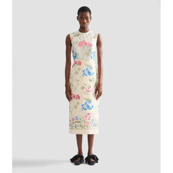 Erdem Embroidered Cotton Twill Pencil Midi Dress - Dresses - British Romantic Luxury at Coveti