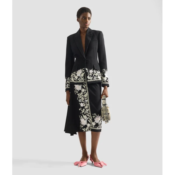 Erdem Embroidered Grain De Poudre Draped Midi Skirt - Skirts - British Romantic Luxury at Coveti