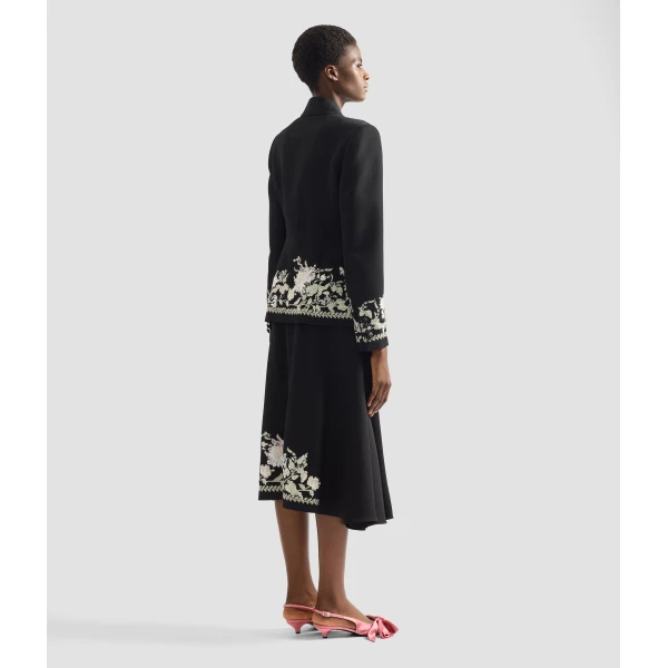 Erdem Embroidered Grain De Poudre Draped Midi Skirt - Skirts - British Romantic Luxury at Coveti