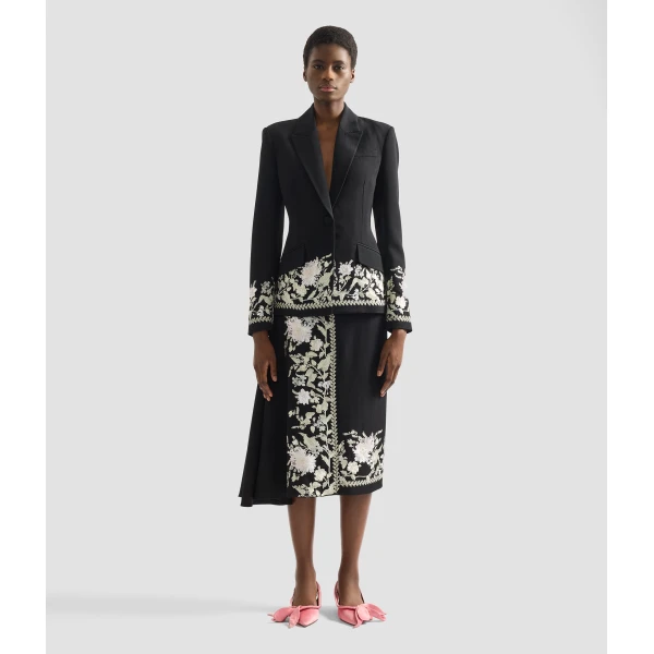 Erdem Embroidered Grain De Poudre Draped Midi Skirt - Skirts - British Romantic Luxury at Coveti