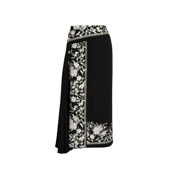 Erdem Embroidered Grain De Poudre Draped Midi Skirt - Skirts - British Romantic Luxury at Coveti