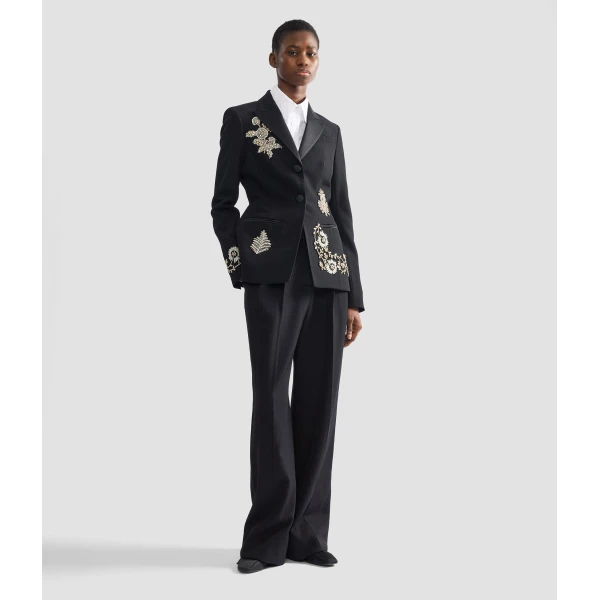 Erdem Embroidered Grain De Poudre Single Breasted Blazer - Jackets - British Romantic Luxury at Coveti
