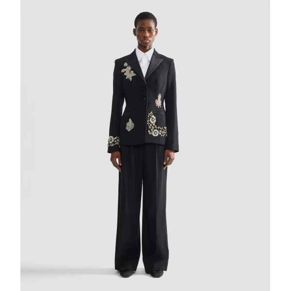 Erdem Embroidered Grain De Poudre Single Breasted Blazer - Jackets - British Romantic Luxury at Coveti