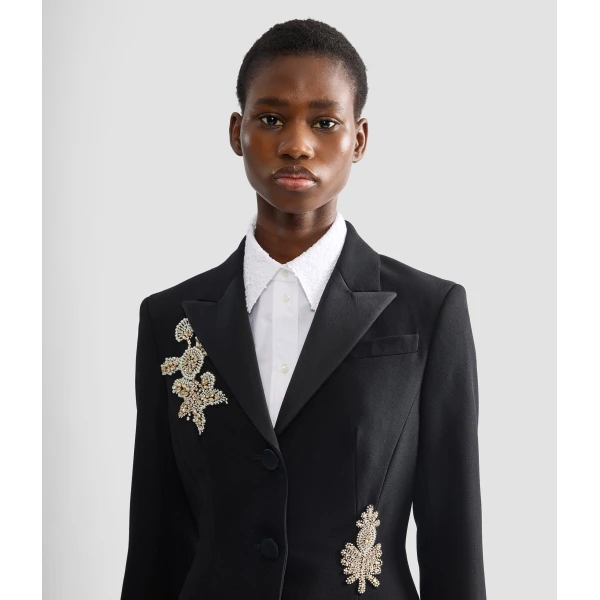 Erdem Embroidered Grain De Poudre Single Breasted Blazer - Jackets - British Romantic Luxury at Coveti