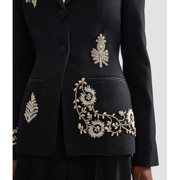 Erdem Embroidered Grain De Poudre Single Breasted Blazer - Jackets - British Romantic Luxury at Coveti