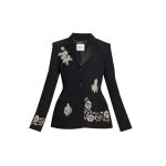 Erdem Embroidered Grain De Poudre Single Breasted Blazer - Jackets - British Romantic Luxury at Coveti