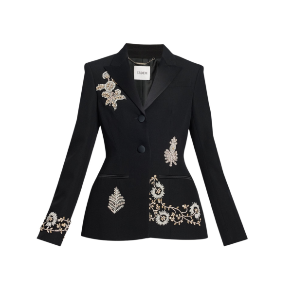 Erdem Embroidered Grain De Poudre Single Breasted Blazer - Jackets - British Romantic Luxury at Coveti