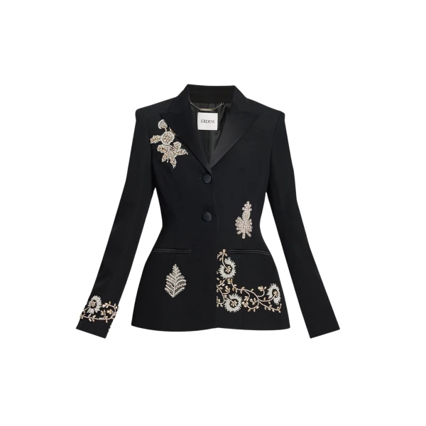 Erdem Embroidered Grain De Poudre Single Breasted Blazer - Jackets - British Romantic Luxury at Coveti