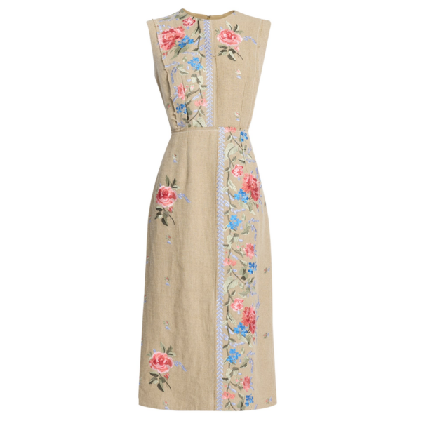 Erdem Embroidered Linen Pencil Dress - Dresses - British Romantic Luxury at Coveti