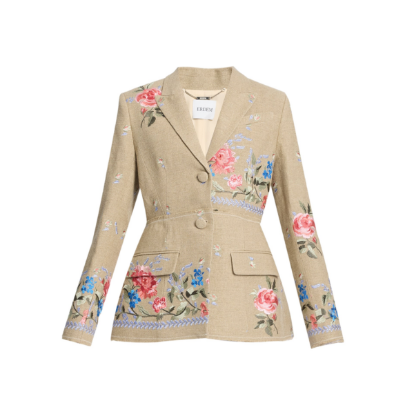 Erdem Embroidered Linen Single Breasted Blazer - Jackets - British Romantic Luxury at Coveti